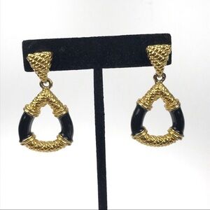 Anne Klein Woven Black Enamel Doorknocker Earring